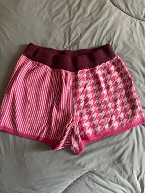 Dolan Pink Mixed Pattern Knit Shorts | Striped & Houndstooth